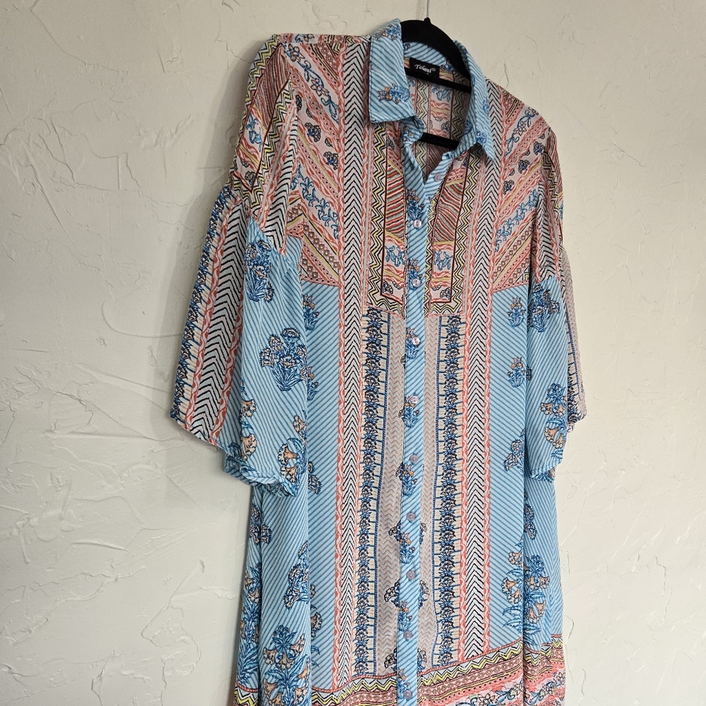 Tolani Bohemian Patterned Button Front Shift Dress - image 6